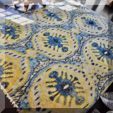 DR01. Stark handknotted blue and yellow rug. Approx. 10'3” x 8' 